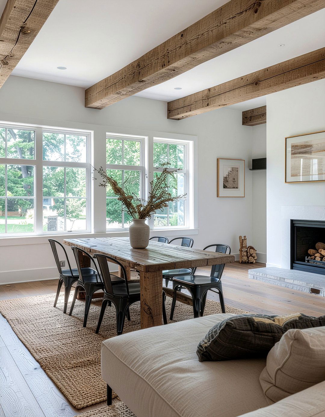 Reclaimed wood ceiling beams - 30 dining room beamed ceiling ideas