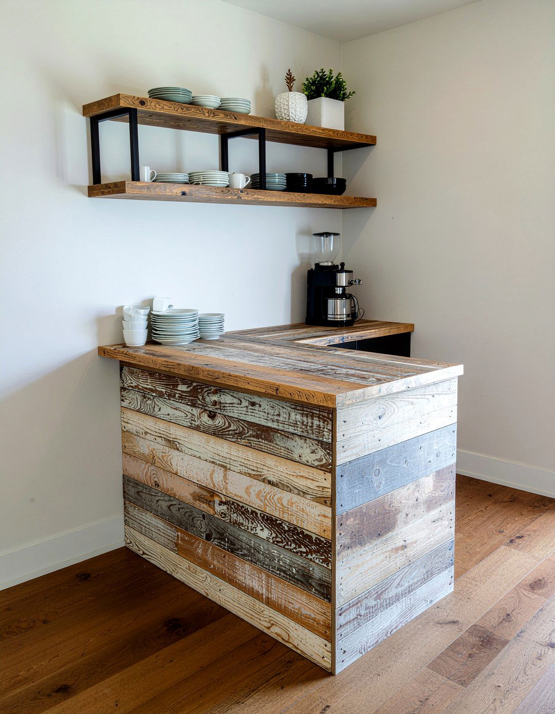 Reclaimed wood coffee bar - 30 reclaimed wood kitchen ideas