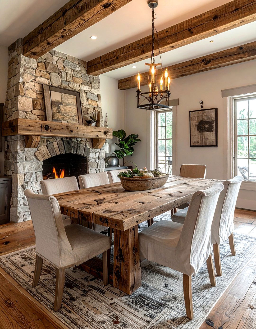 Reclaimed wood dining room - 30 French farmhouse dining room ideas
