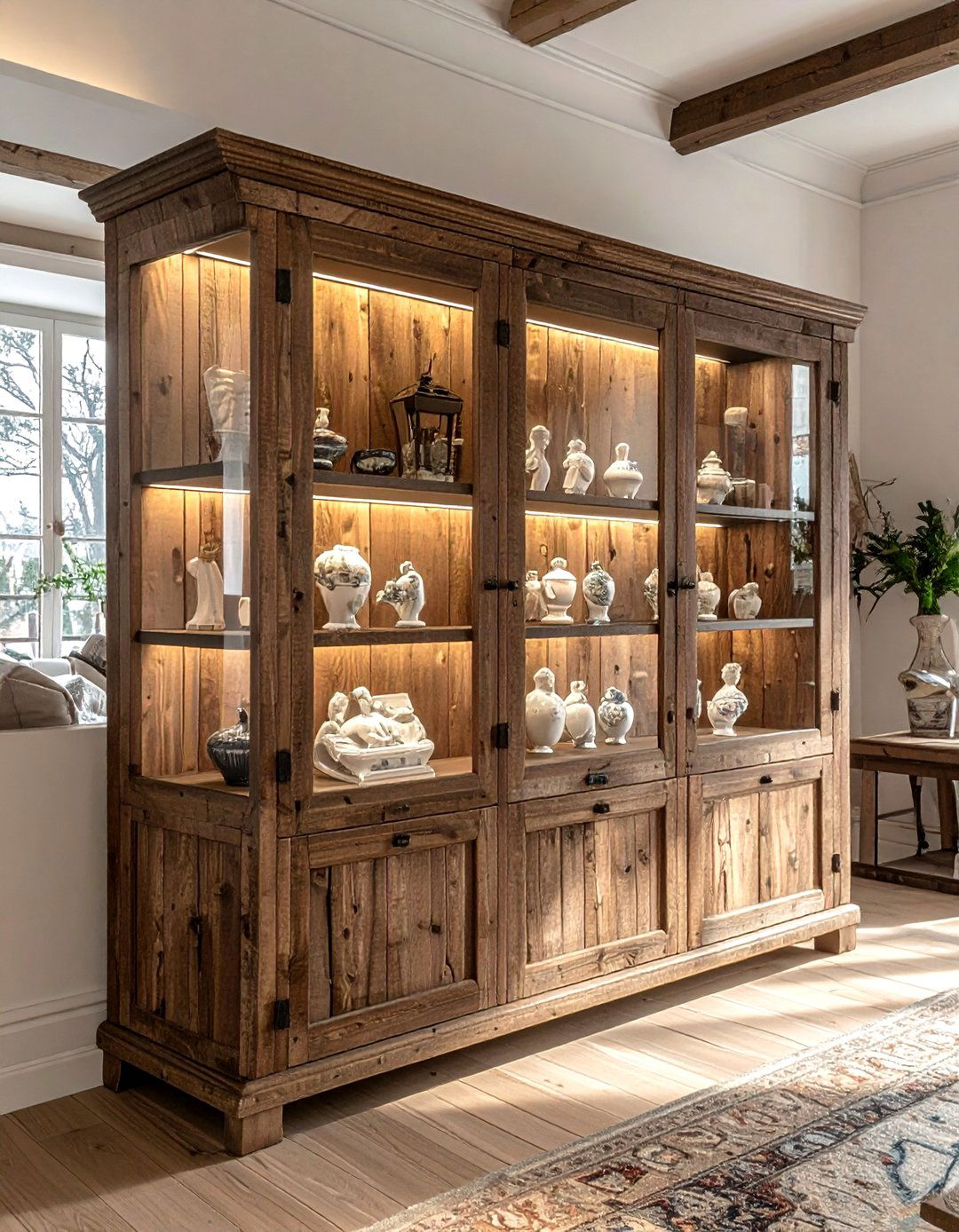 Reclaimed wood display case - 30 living room reclaimed wood furniture ideas