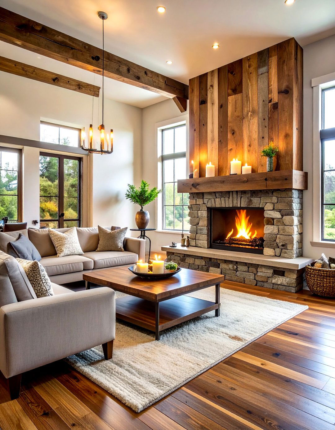 Reclaimed wood fireplace mantel - 30 living room reclaimed wood furniture ideas