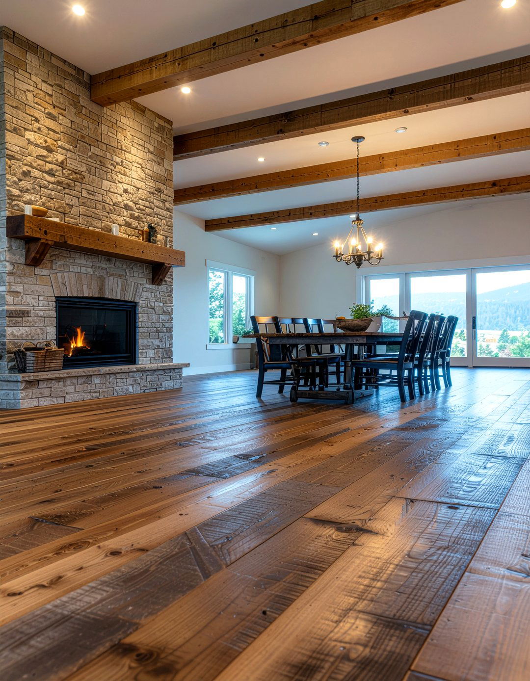 Reclaimed wood flooring - 30 countryside dining room ideas