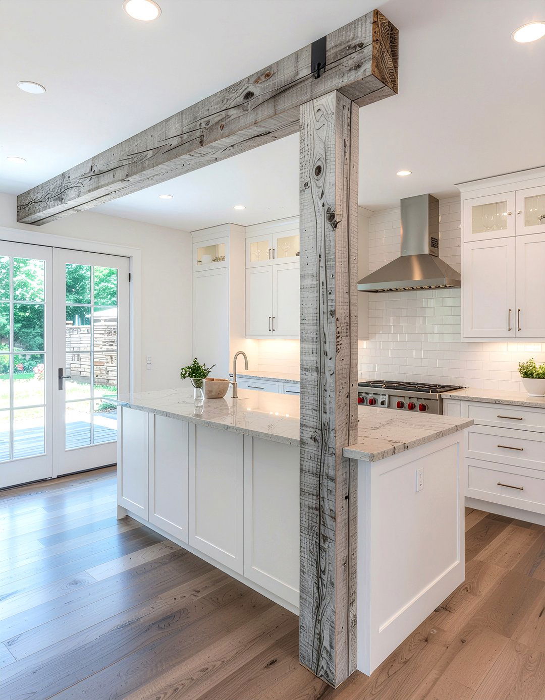 Reclaimed wood kitchen post - 30 kitchen column ideas