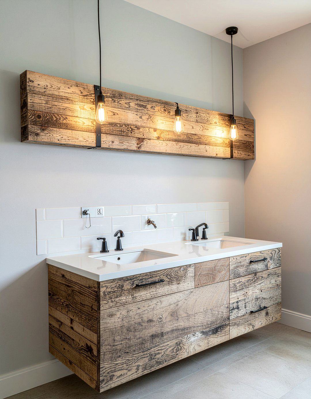 Reclaimed wood light fixture - 30 reclaimed wood bathroom ideas