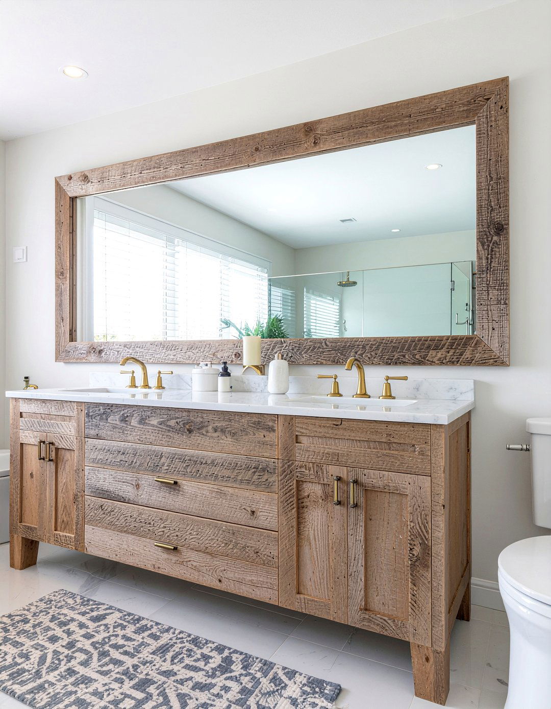 Reclaimed wood mirror frame - 30 reclaimed wood bathroom ideas