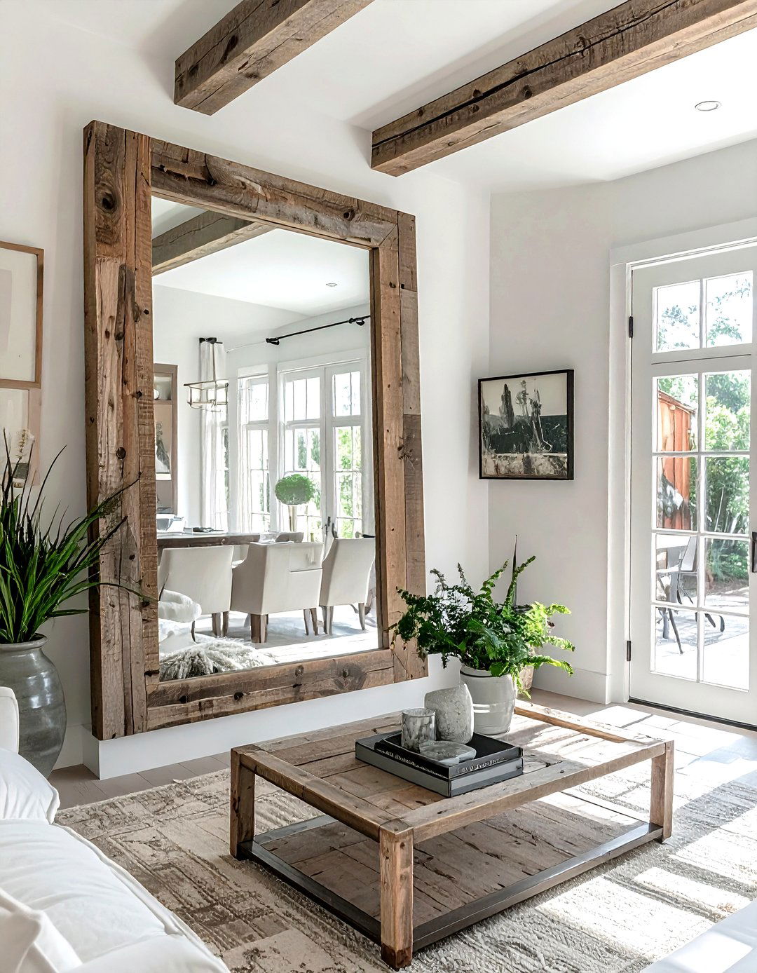 Reclaimed wood mirror frame - 30 living room reclaimed wood furniture ideas
