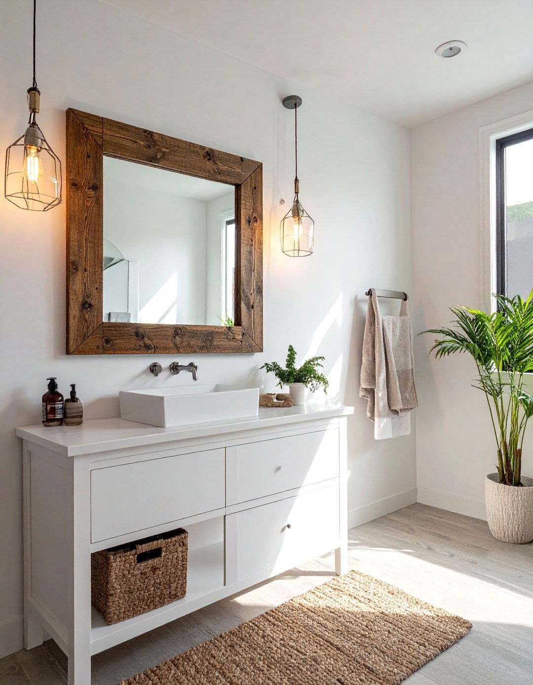 Reclaimed wood mirror white bathroom - 30 white and wood bathroom ideas