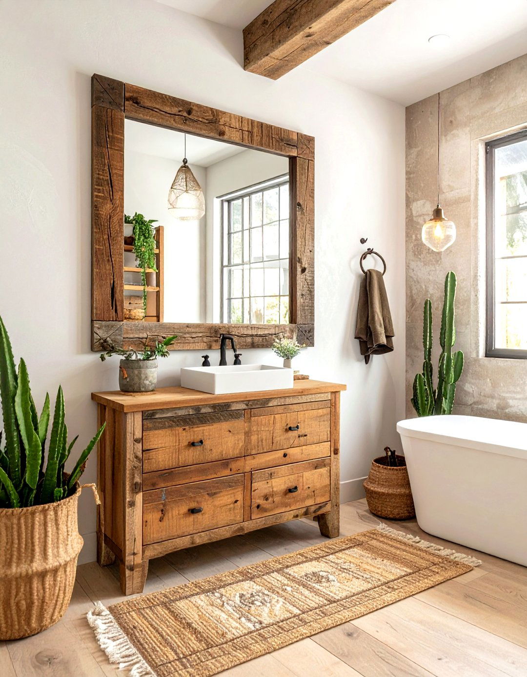 Reclaimed wood mirror - 30 southwestern bathroom ideas