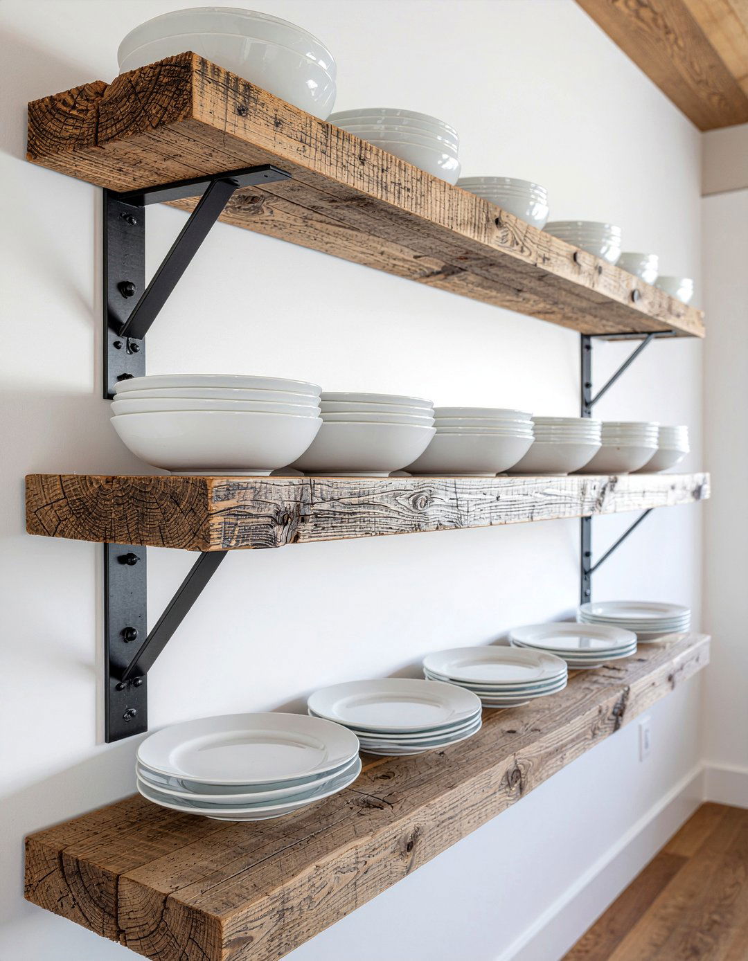 Reclaimed wood open shelving - 30 reclaimed wood kitchen ideas