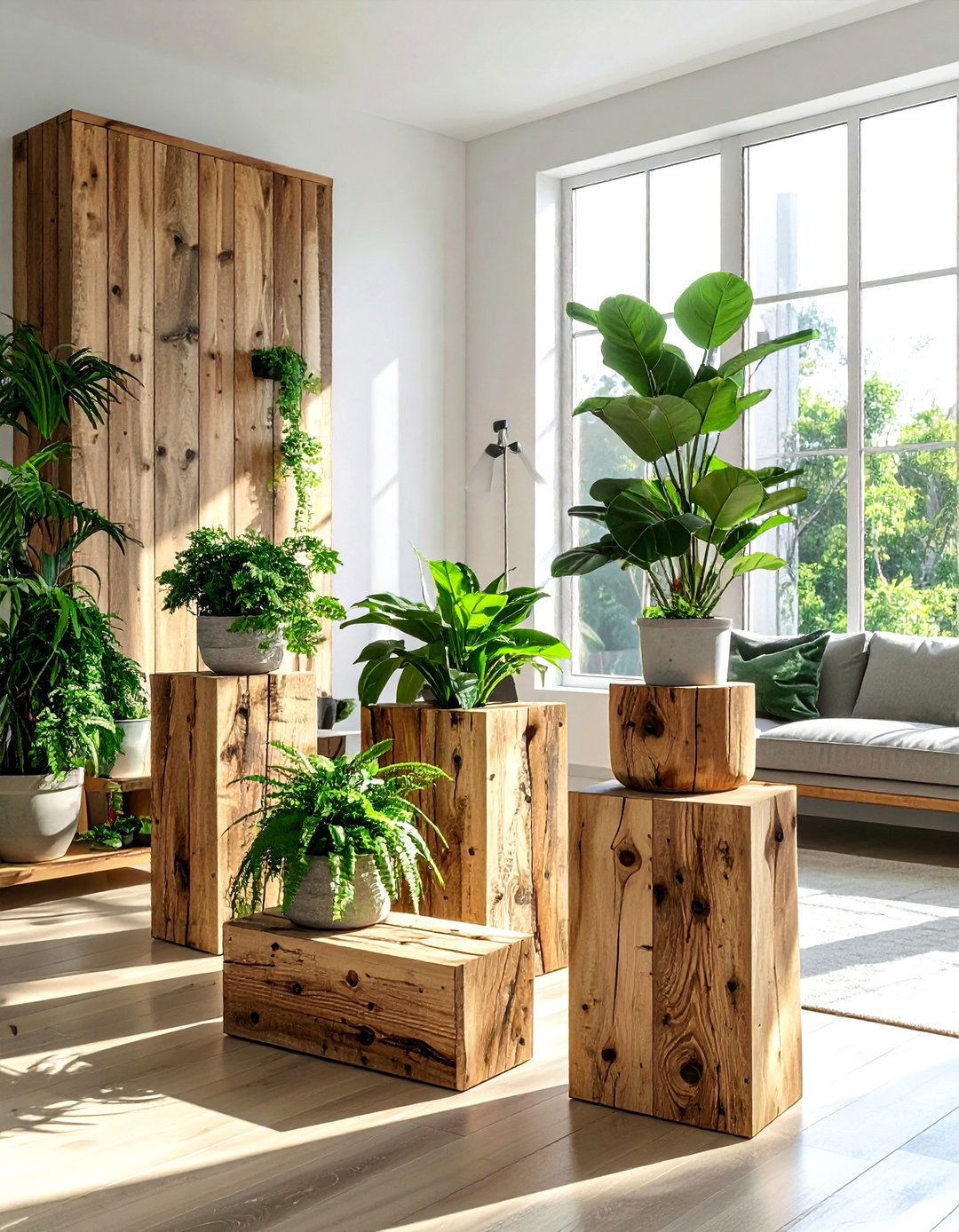 Reclaimed wood plant stand - 30 living room reclaimed wood furniture ideas