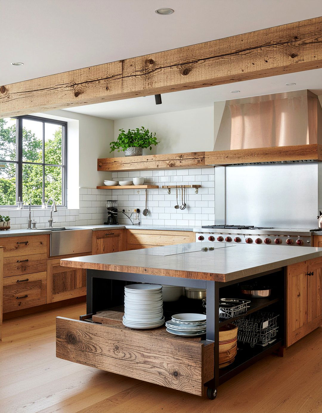 Reclaimed wood pot rack - 30 reclaimed wood kitchen ideas