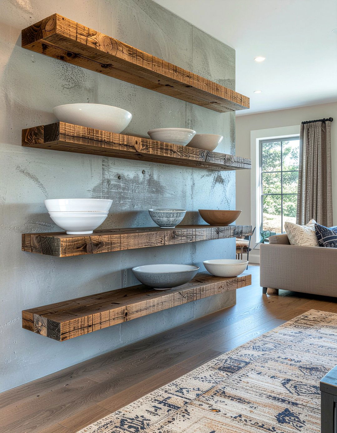 Reclaimed wood shelves - 30 living room shelving ideas
