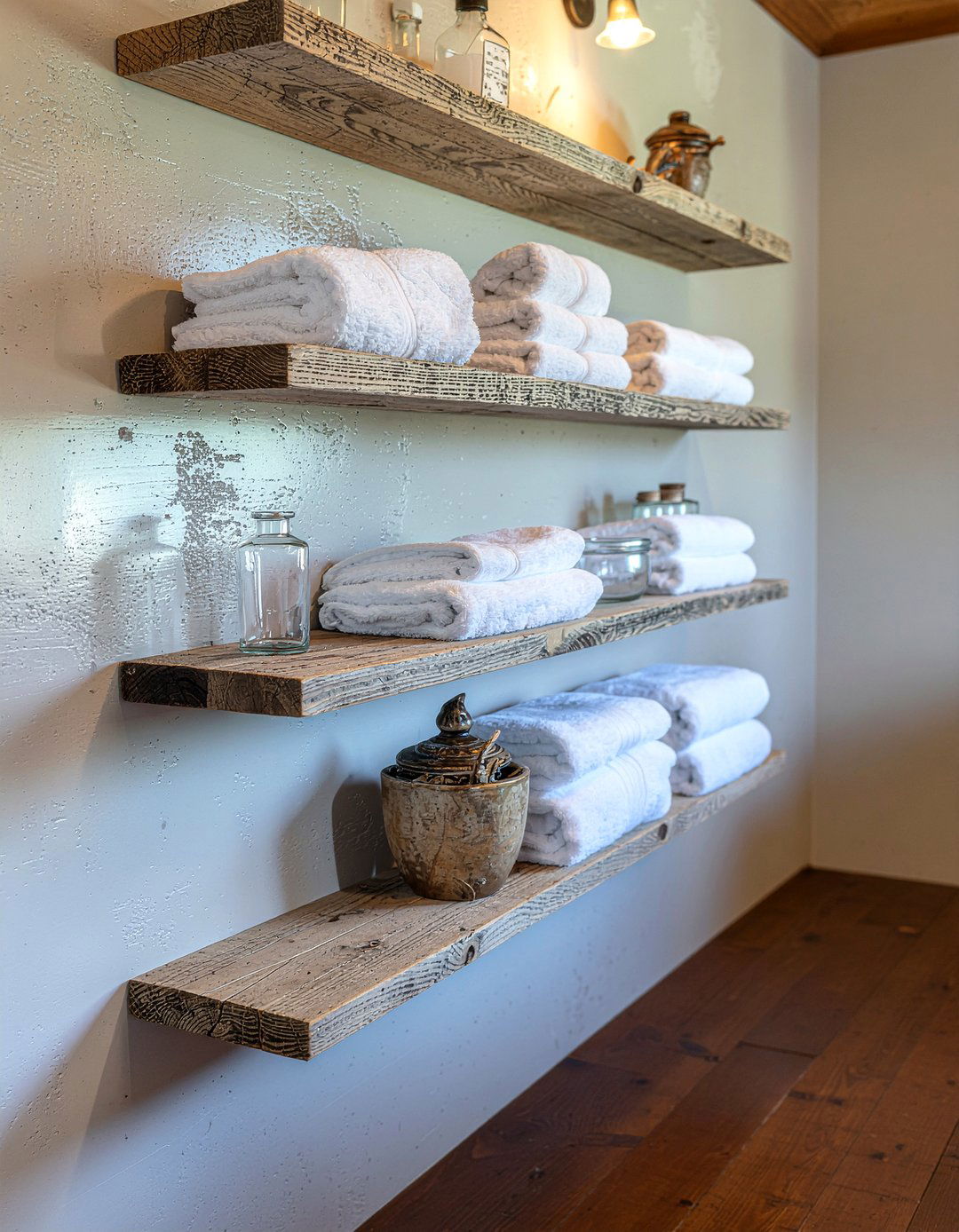 Reclaimed wood shelving - 30 lake house bathroom ideas