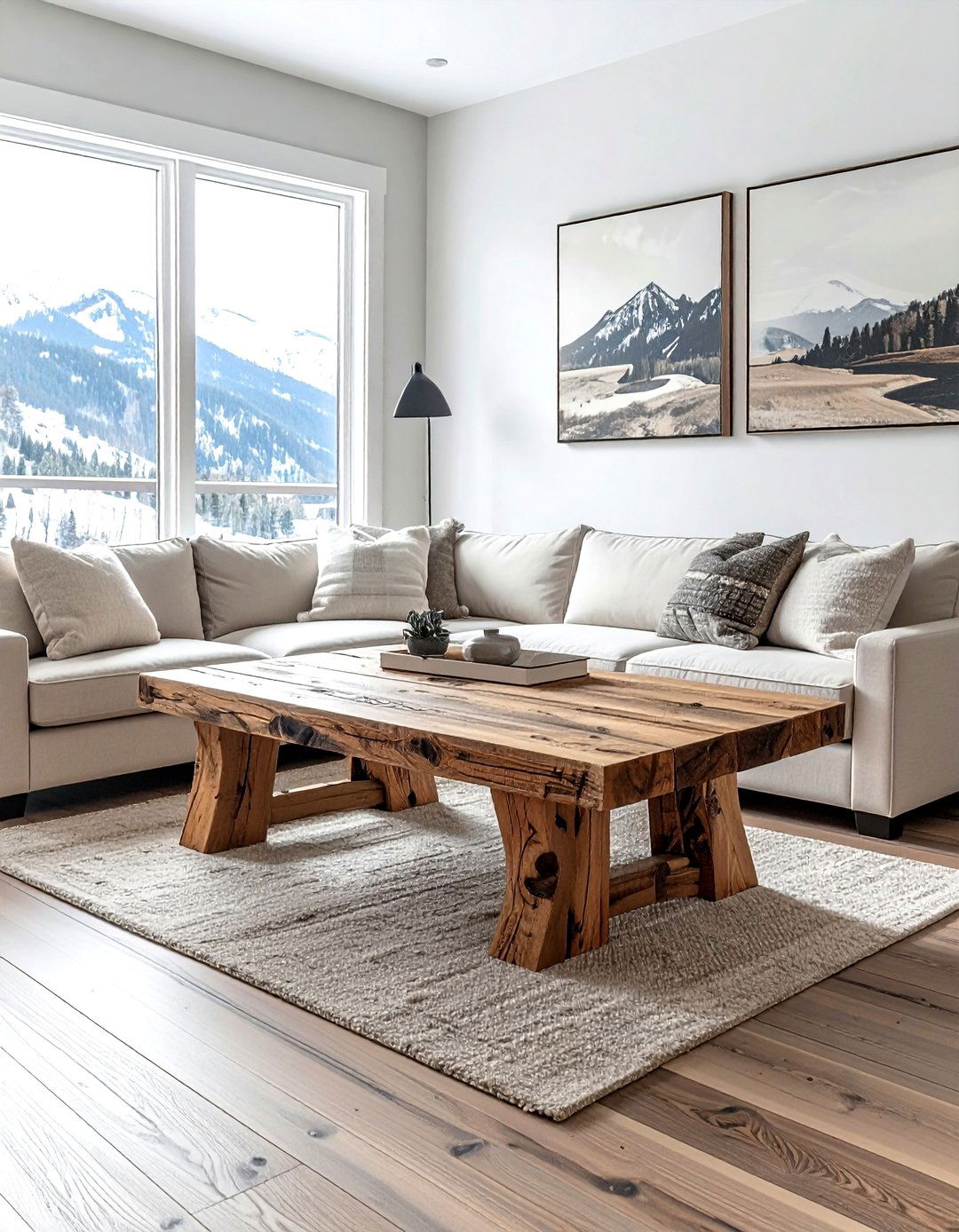 Reclaimed wood sofa table - 30 living room sofa table ideas