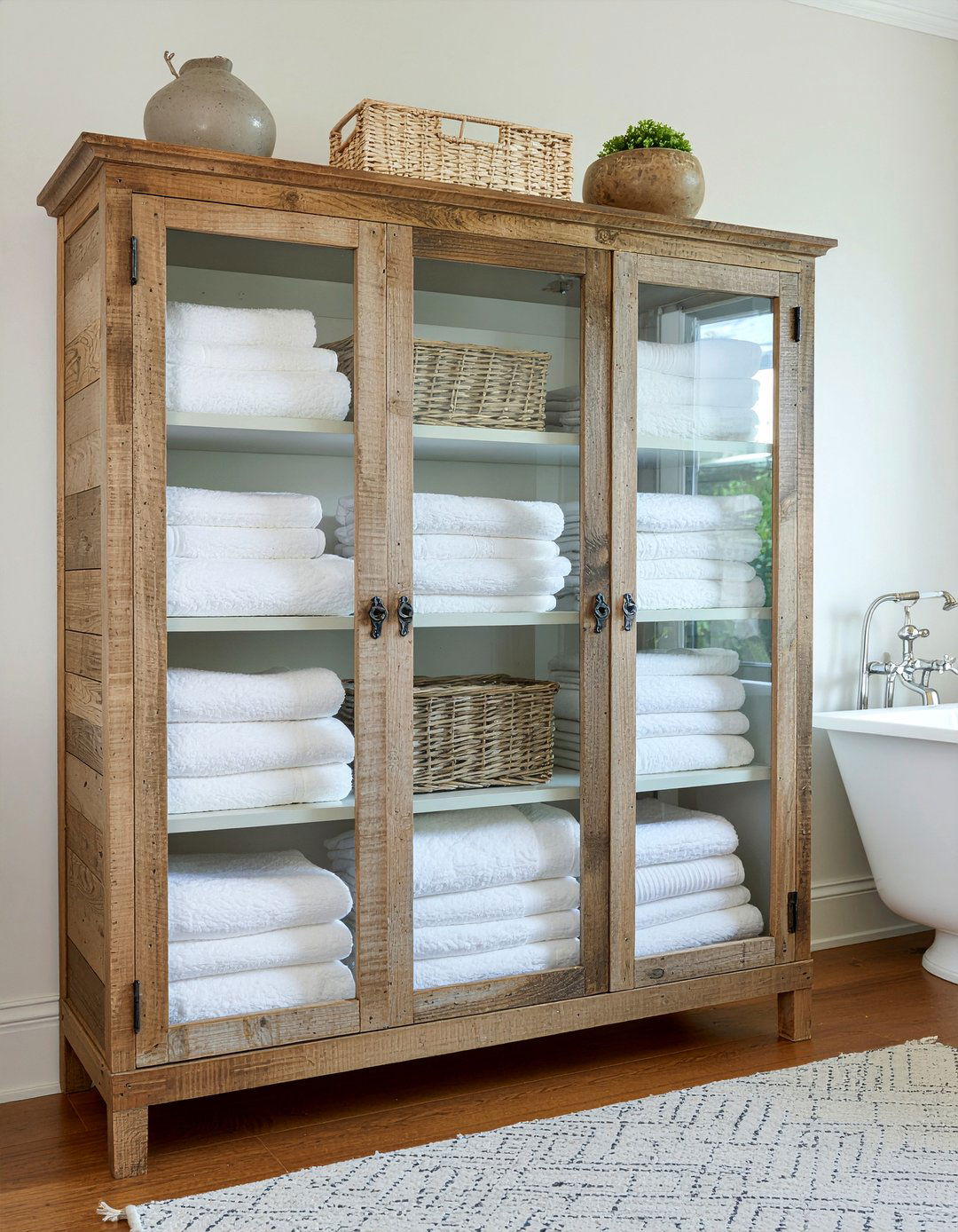 Reclaimed wood storage cabinet - 30 reclaimed wood bathroom ideas
