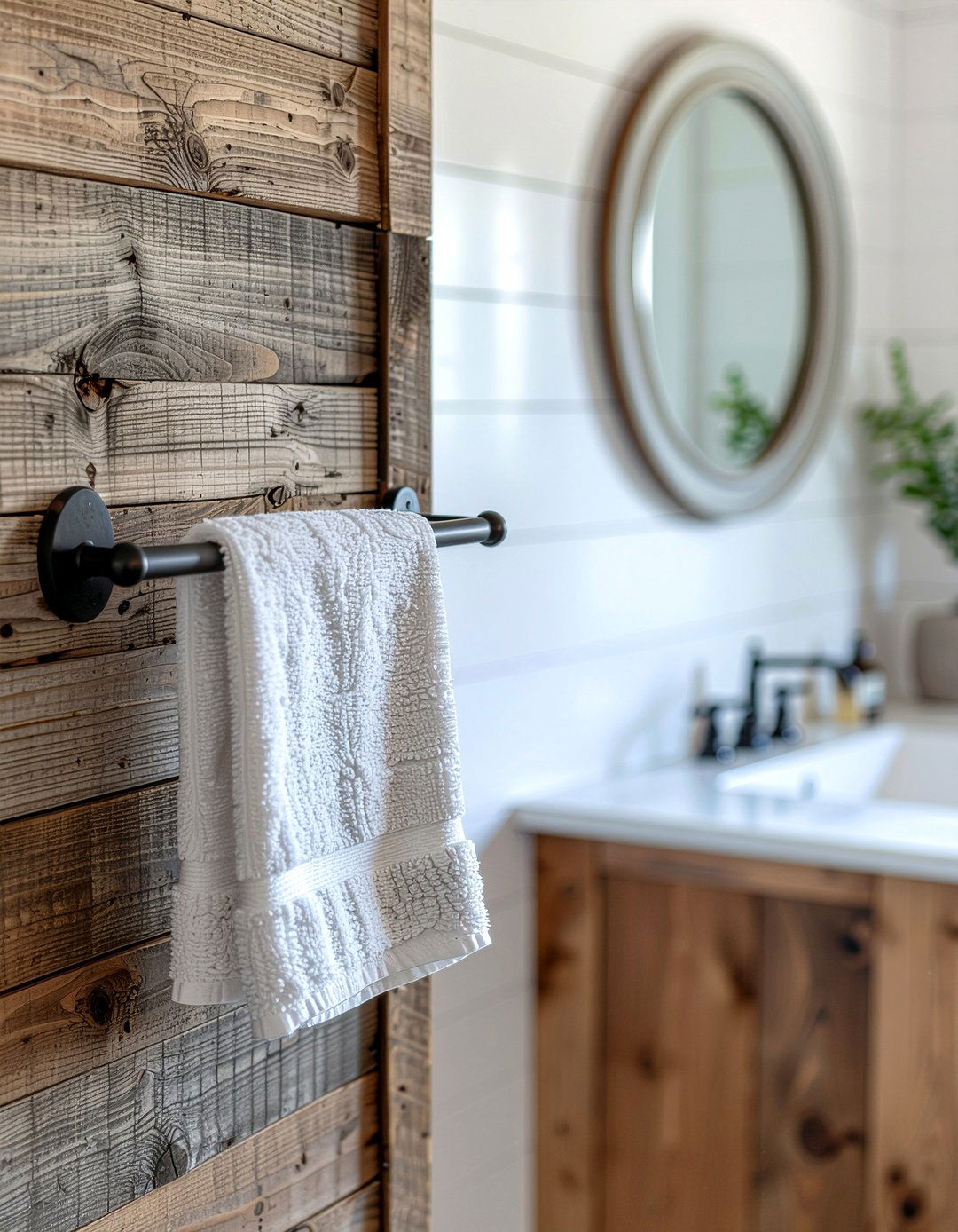 Reclaimed wood towel bar - 30 bathroom towel bar ideas