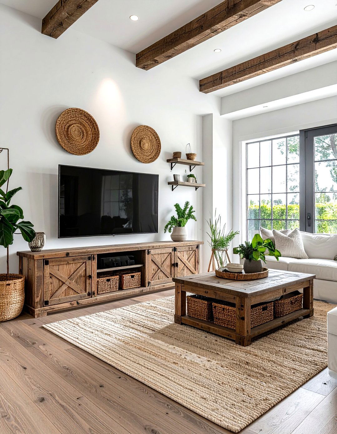 Reclaimed wood tv stand - 30 living room reclaimed wood furniture ideas