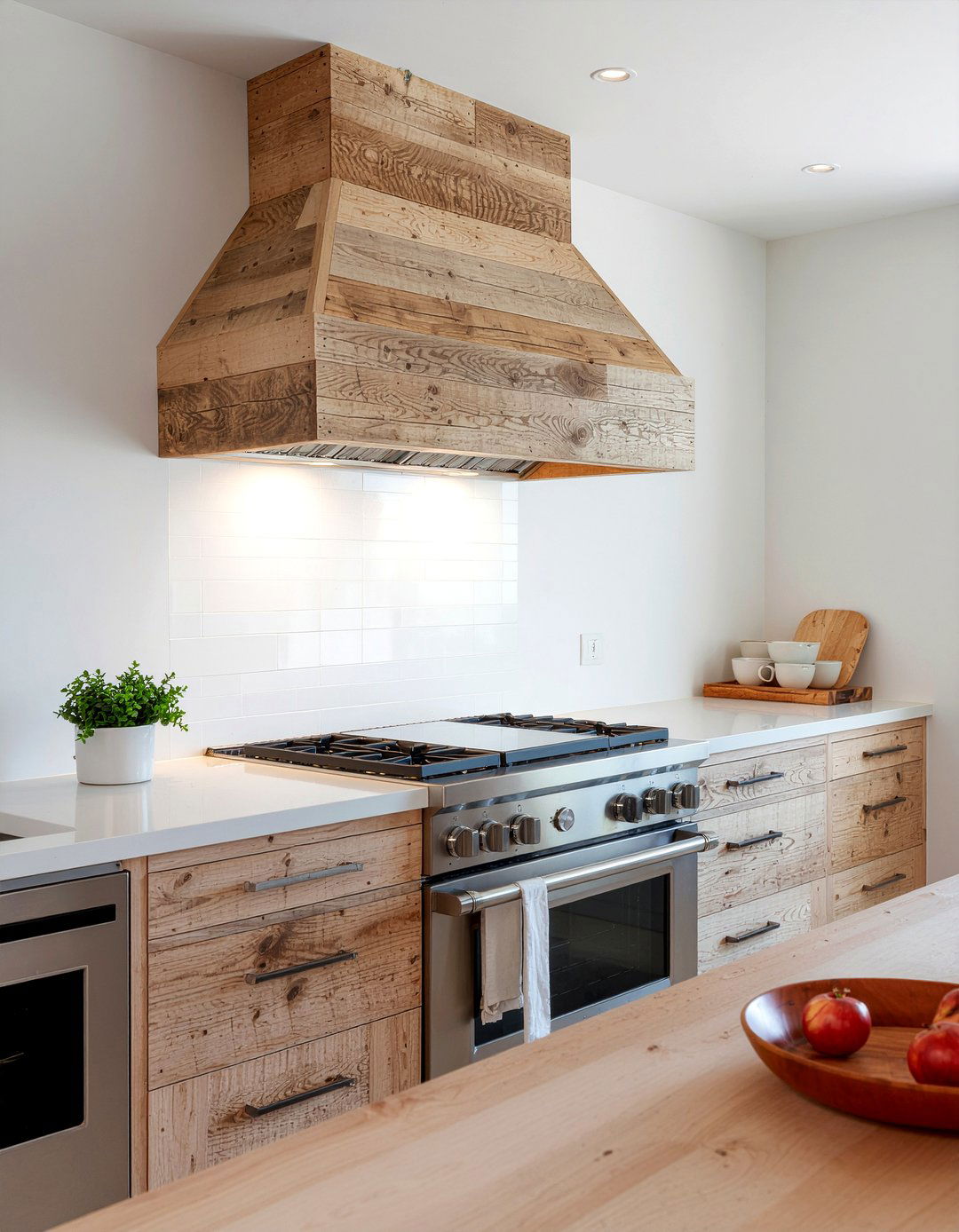Reclaimed wood vent hood cover - 30 reclaimed wood kitchen ideas