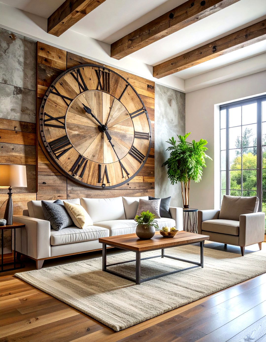 Reclaimed wood wall clock - 30 living room reclaimed wood furniture ideas