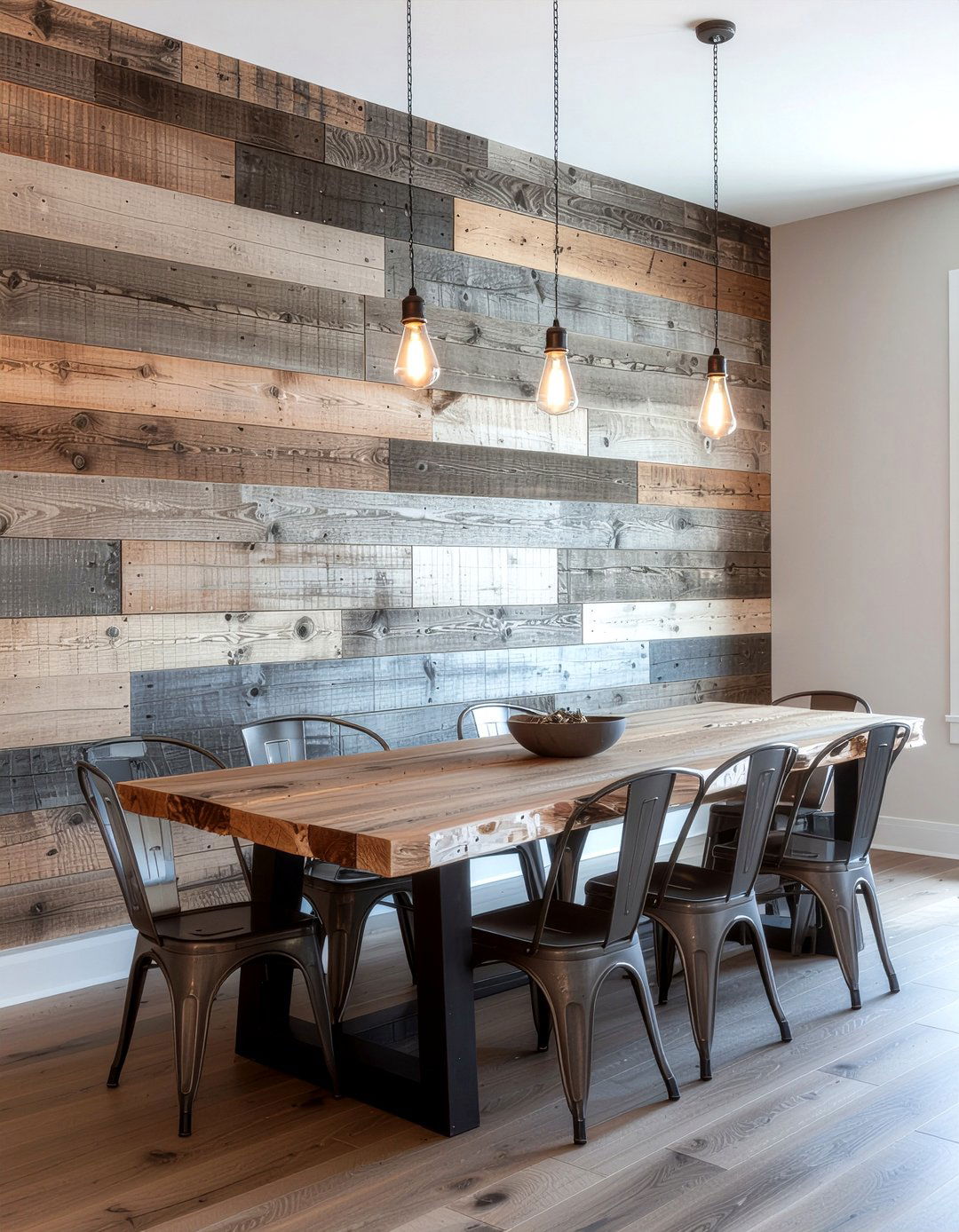 Reclaimed wood wall dining room - 30 dining room paneling ideas