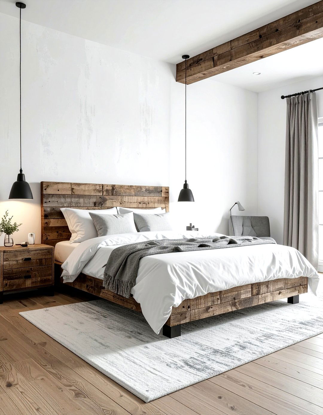 Reclaimed wood white industrial bedroom - 30 industrial white bedroom ideas