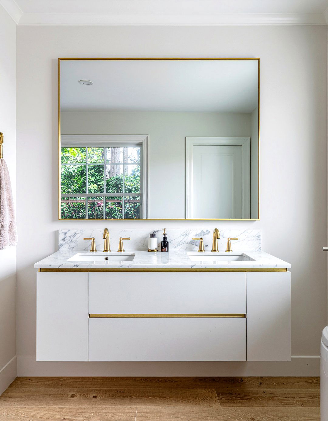 Rectangular gold bathroom mirror - 30 framed bathroom mirror ideas