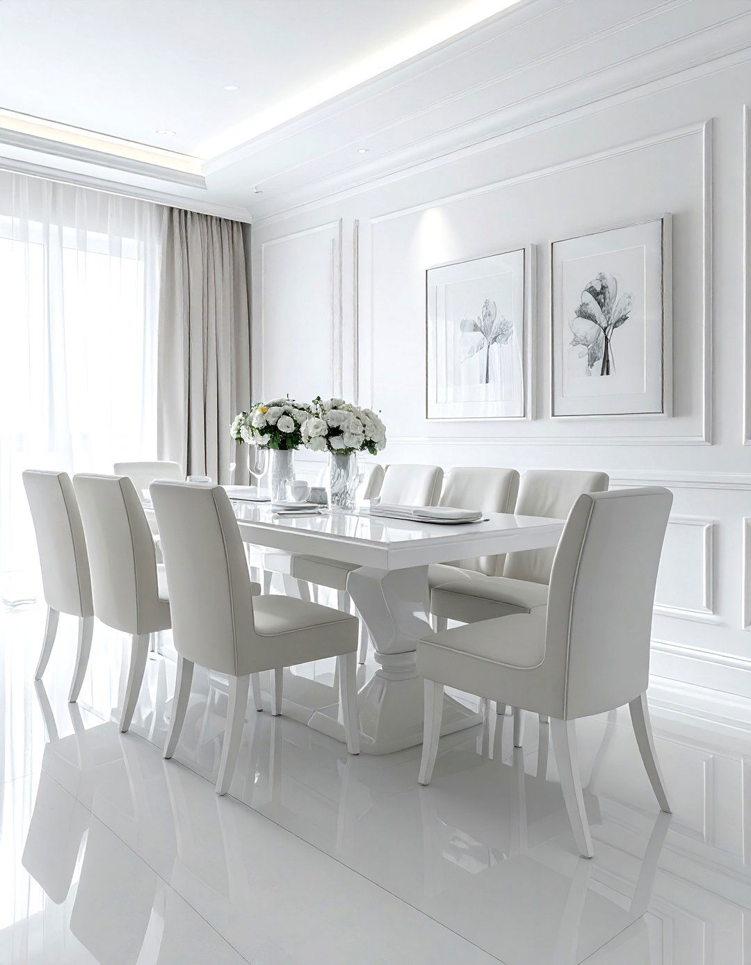 Rectangular white dining room - 30 white and white dining room ideas