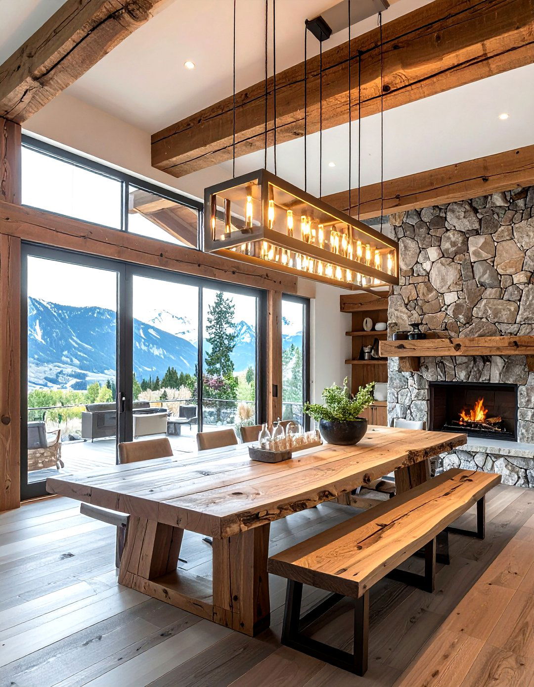 Rectangular wood chandelier - 30 dining room lamp ideas