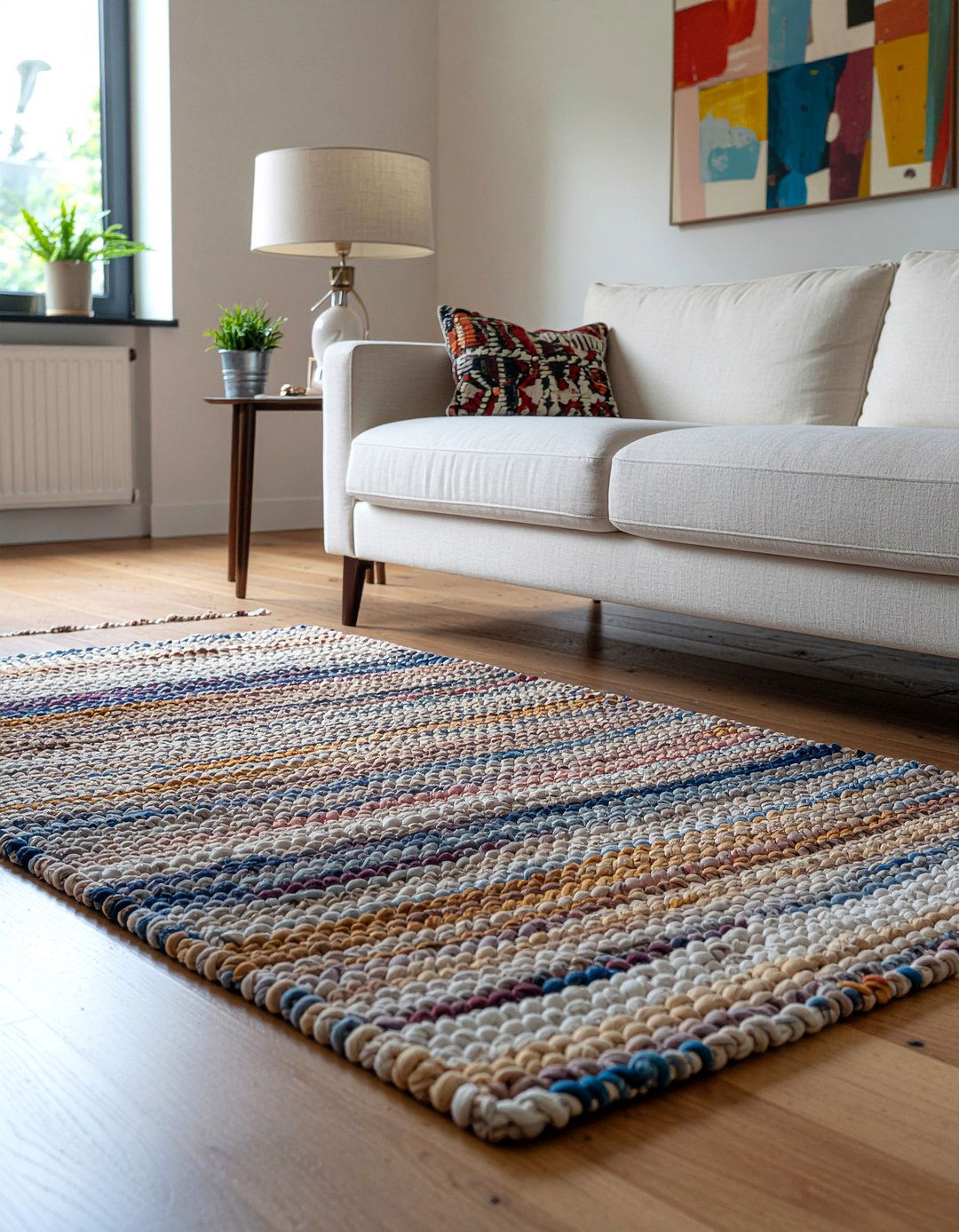 Recycled Cotton Throw Rug - 30 cotton living room ideas