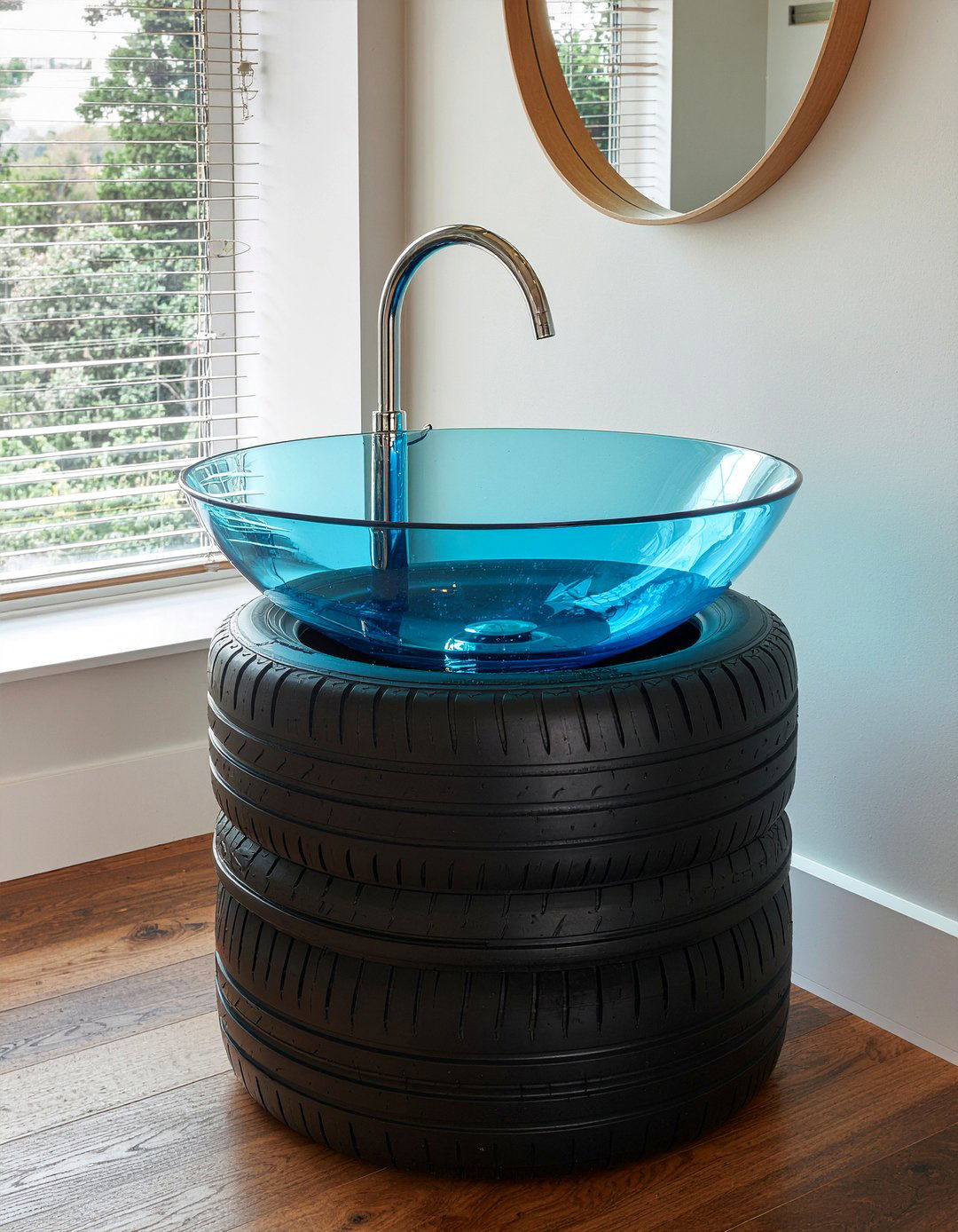 Recycled Tire Sink - 30 recycled material bathroom ideas