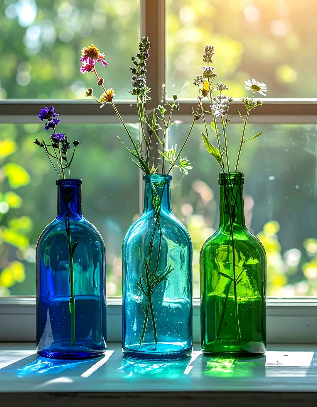 Recycled glass bottle vases window - 30 vase ideas