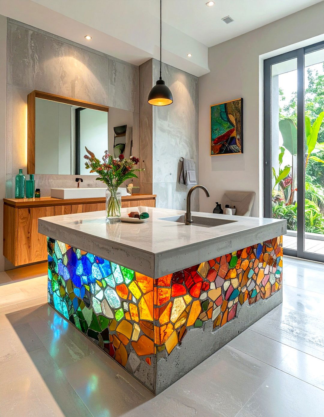 Recycled glass concrete counter - 30 concrete countertop bathroom ideas