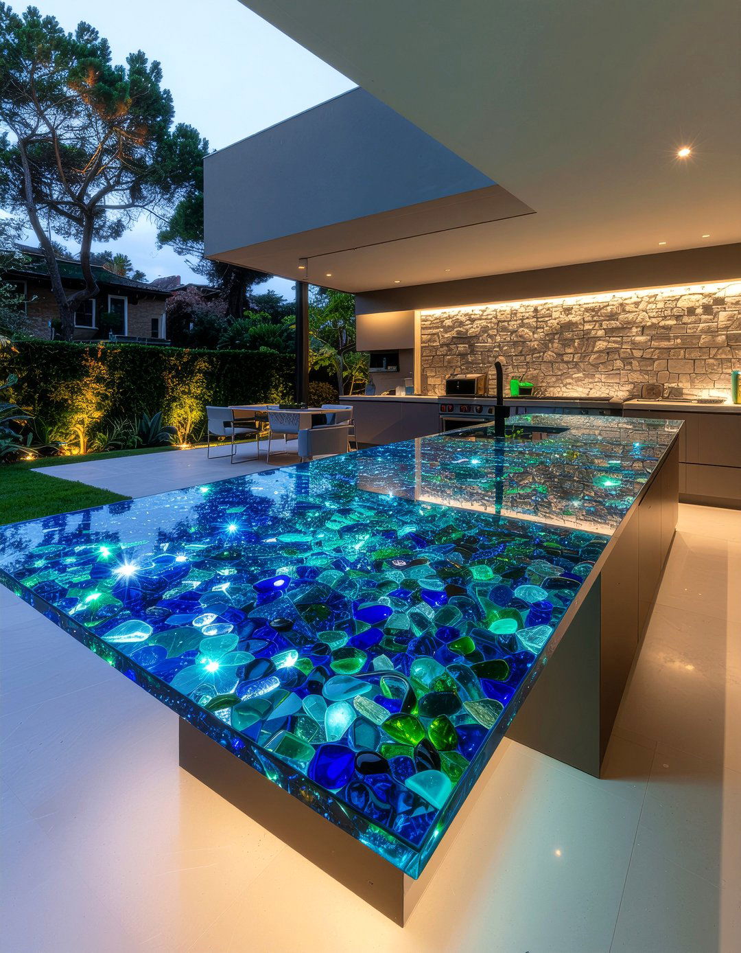 Recycled glass outdoor kitchen countertop - 30 outdoor kitchen countertop ideas