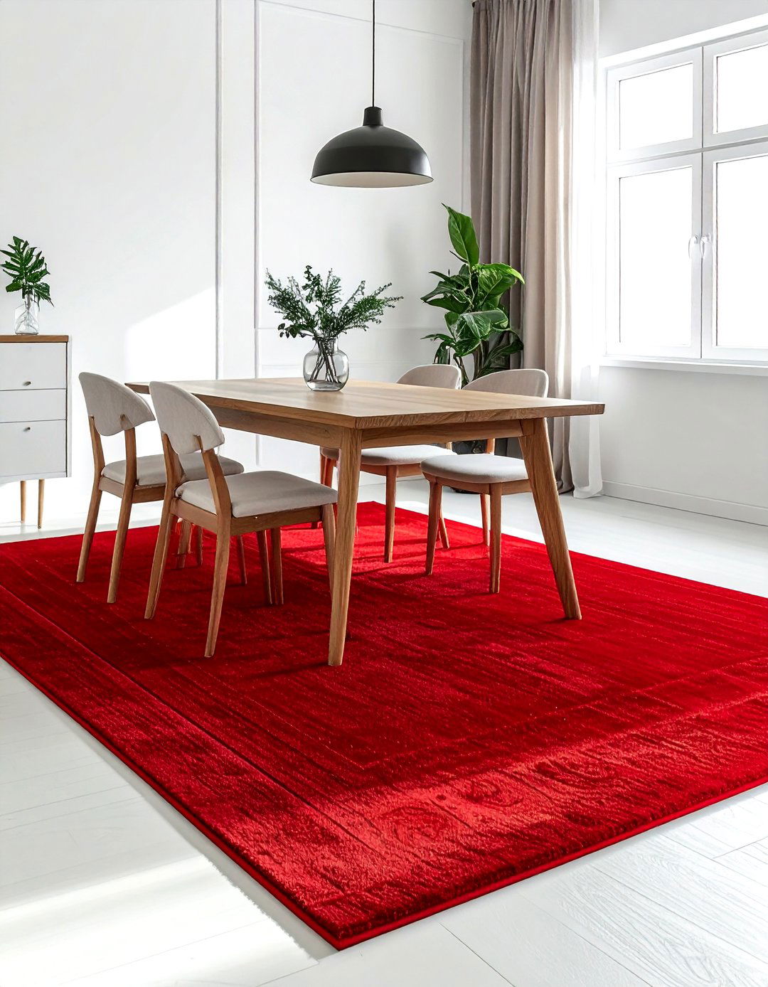 Red Area Rug - 30 red dining room ideas