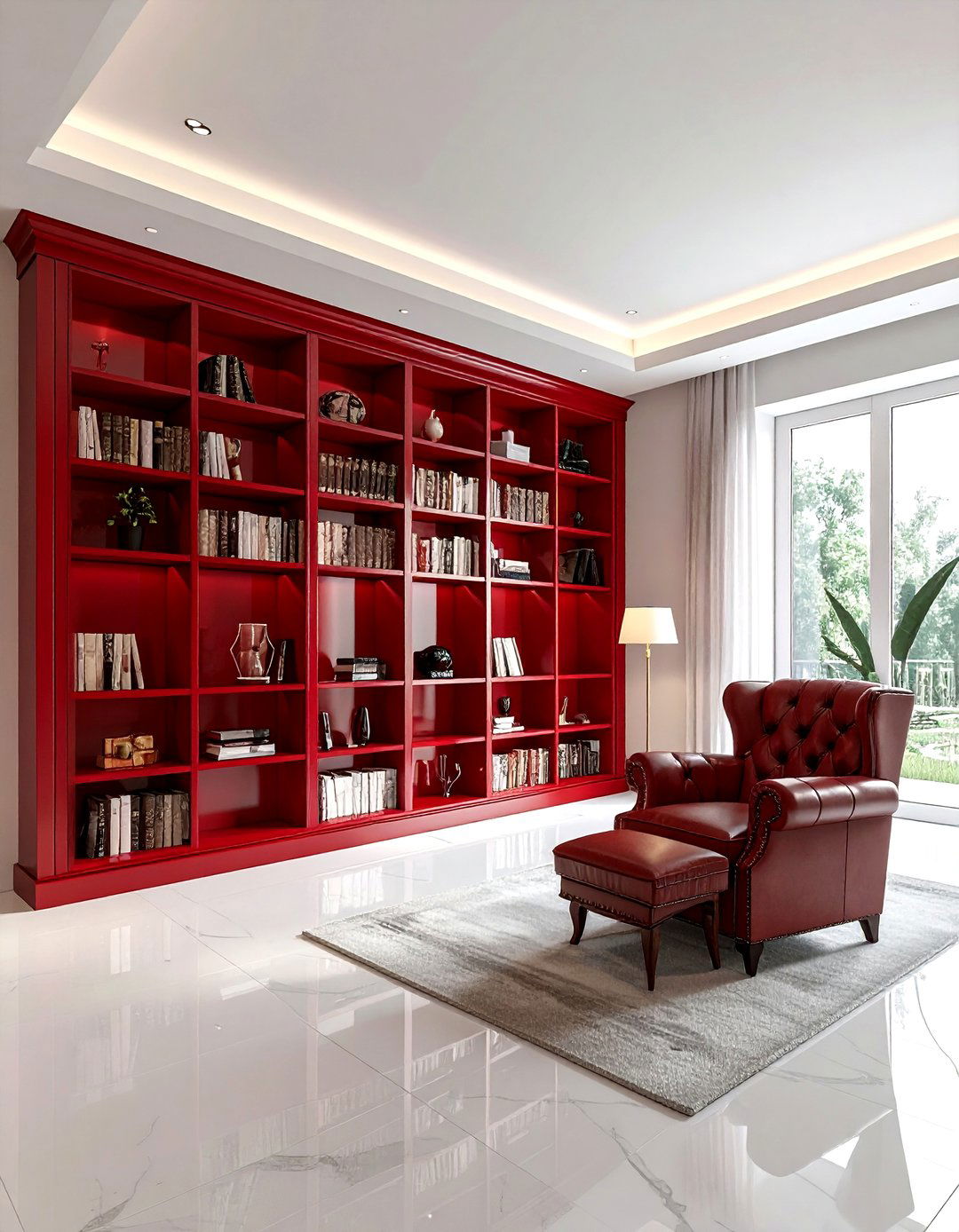 Red Bookshelf - 30 red decor ideas