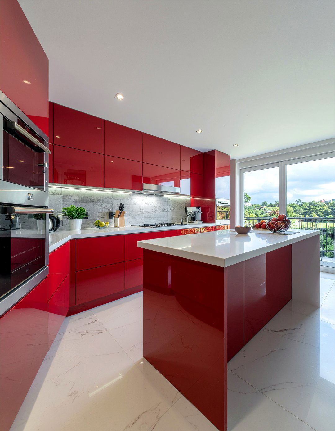 Red Gloss Kitchen Cabinets - 30 slab door kitchen cabinet ideas