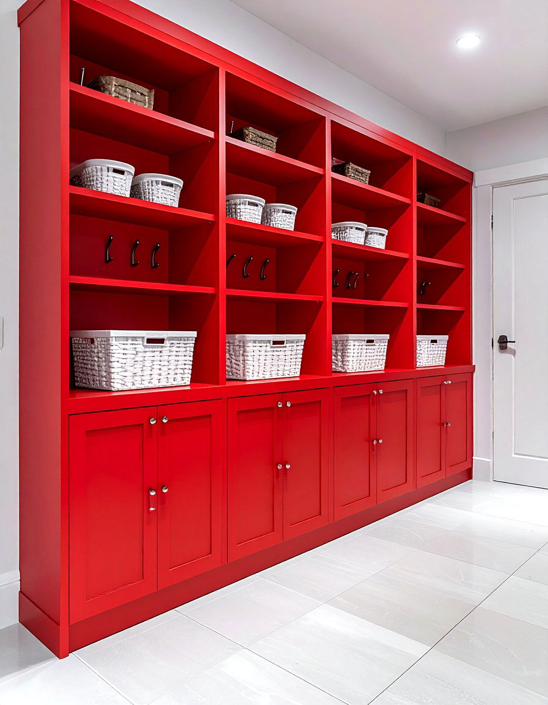 Red Mudroom Cubbies - 30 red decor ideas