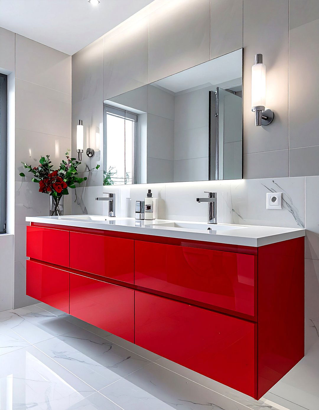 Red Vanity Cabinet - 30 red decor ideas