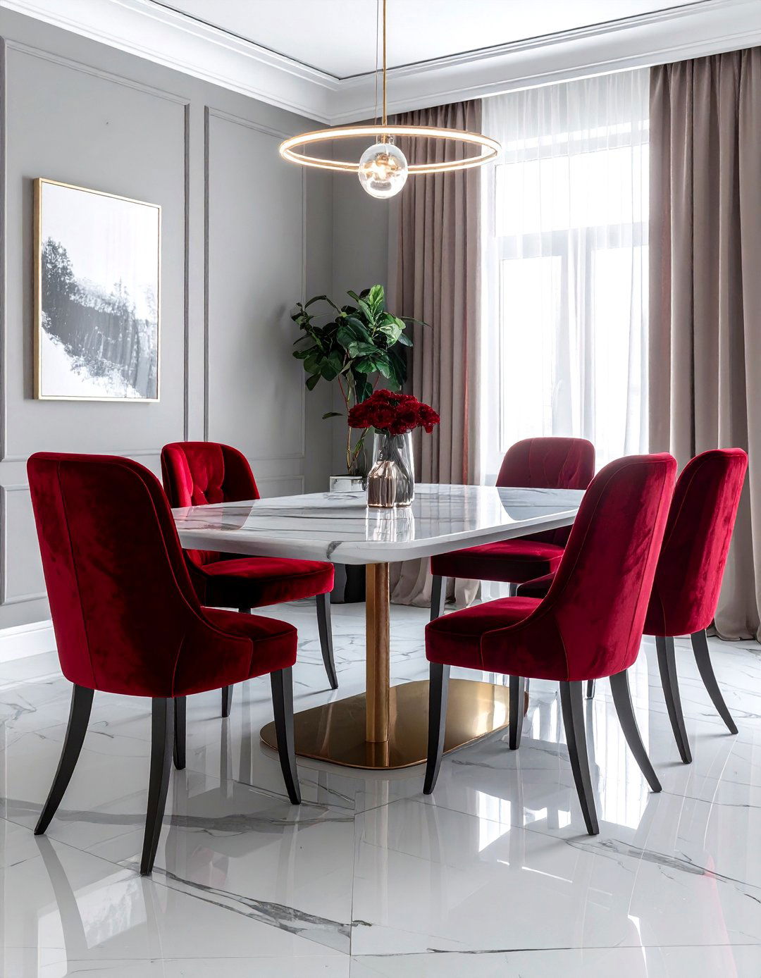 Red Velvet Chairs - 30 red dining room ideas