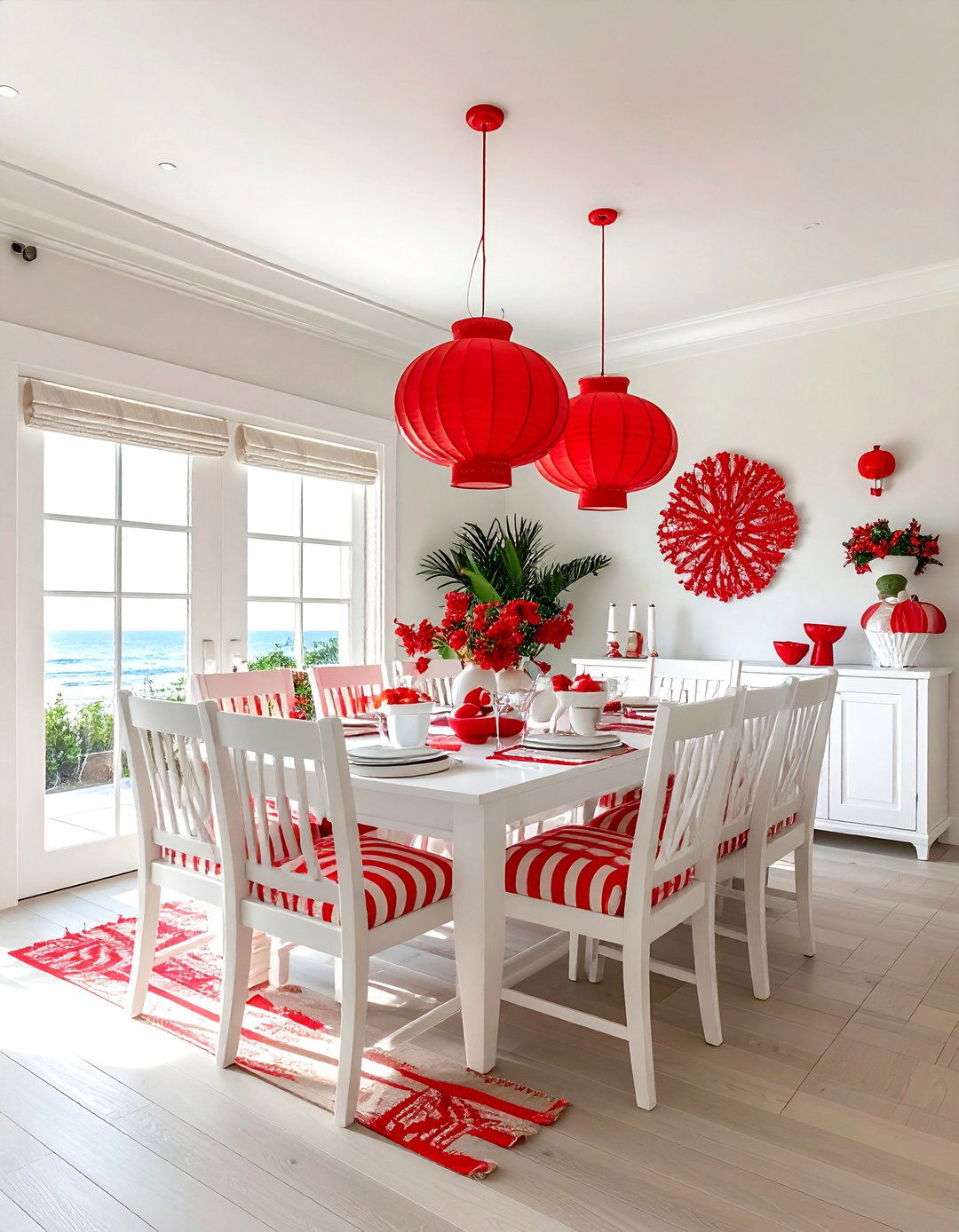 Red White Coastal Dining Room Style - 30 red and white dining room ideas