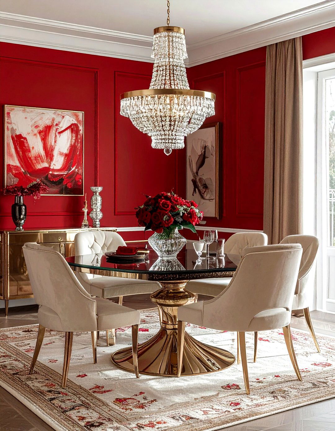 Red and Champagne Dining Room - 30 red dining room color schemes