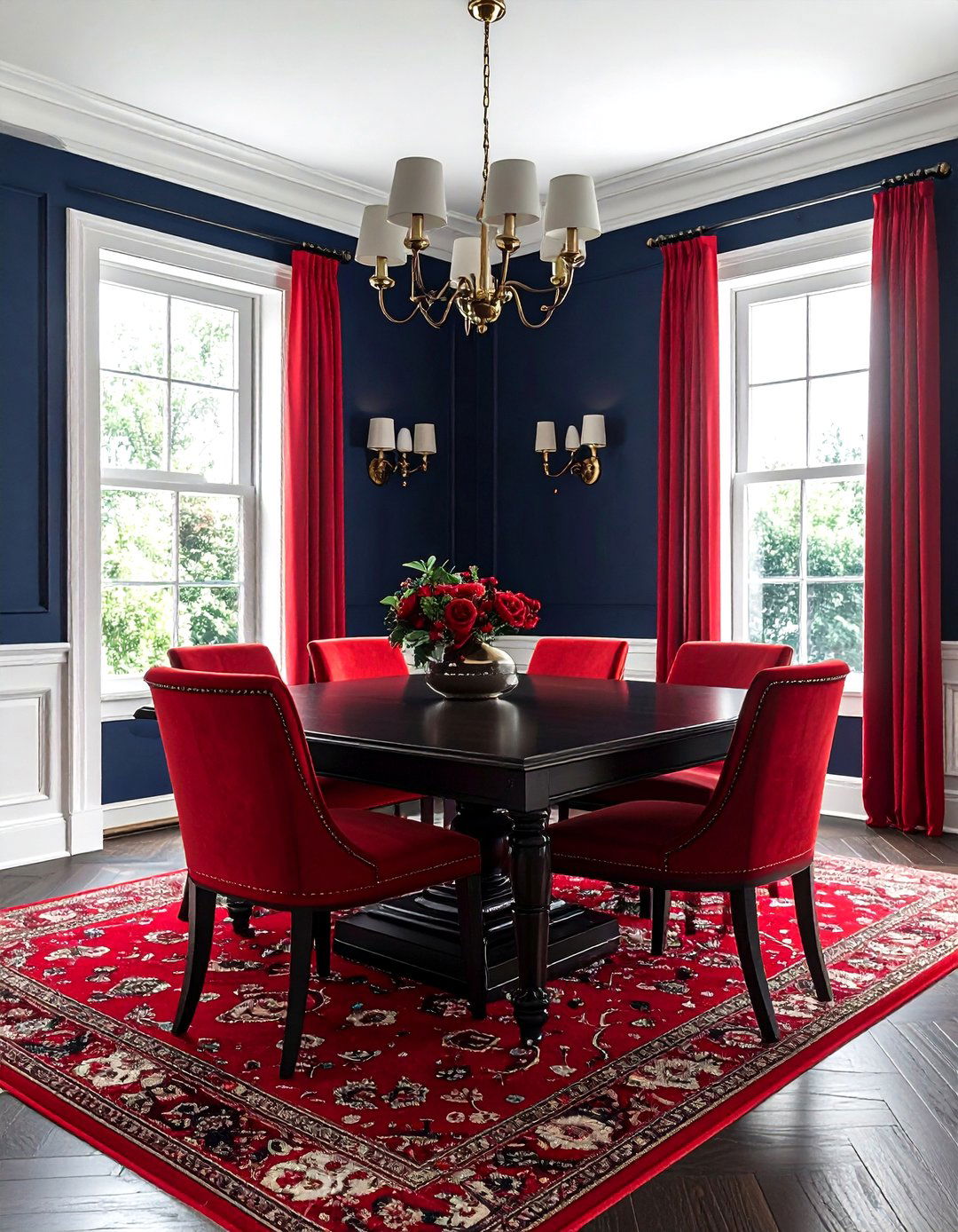 Red and Navy Dining Room - 30 red dining room color schemes