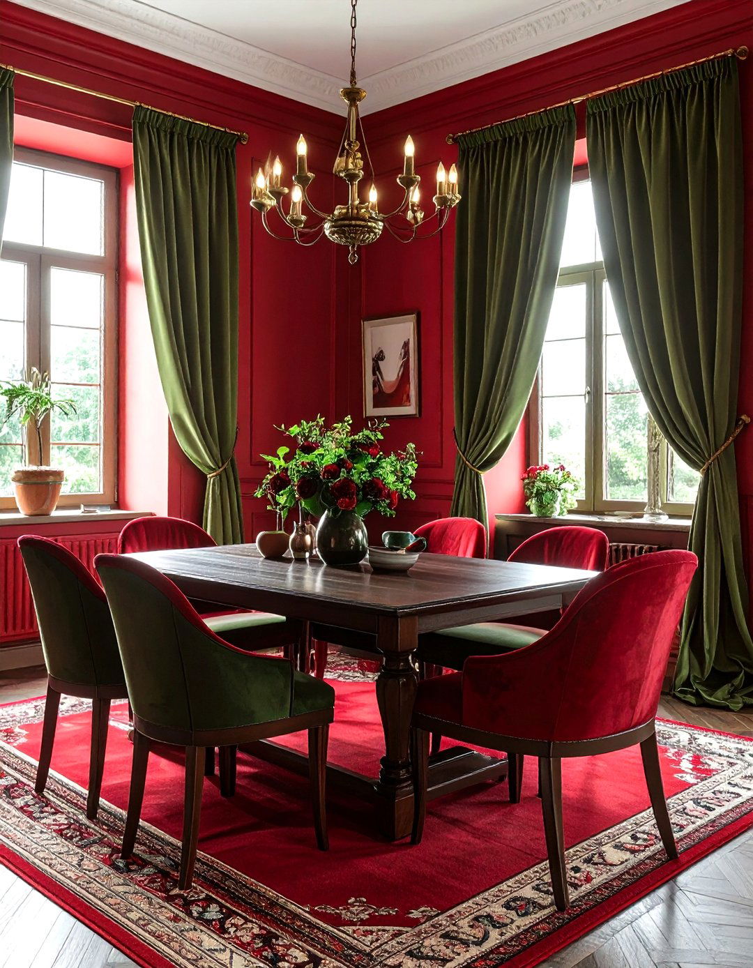 Red and Olive Green Dining Room - 30 red dining room color schemes
