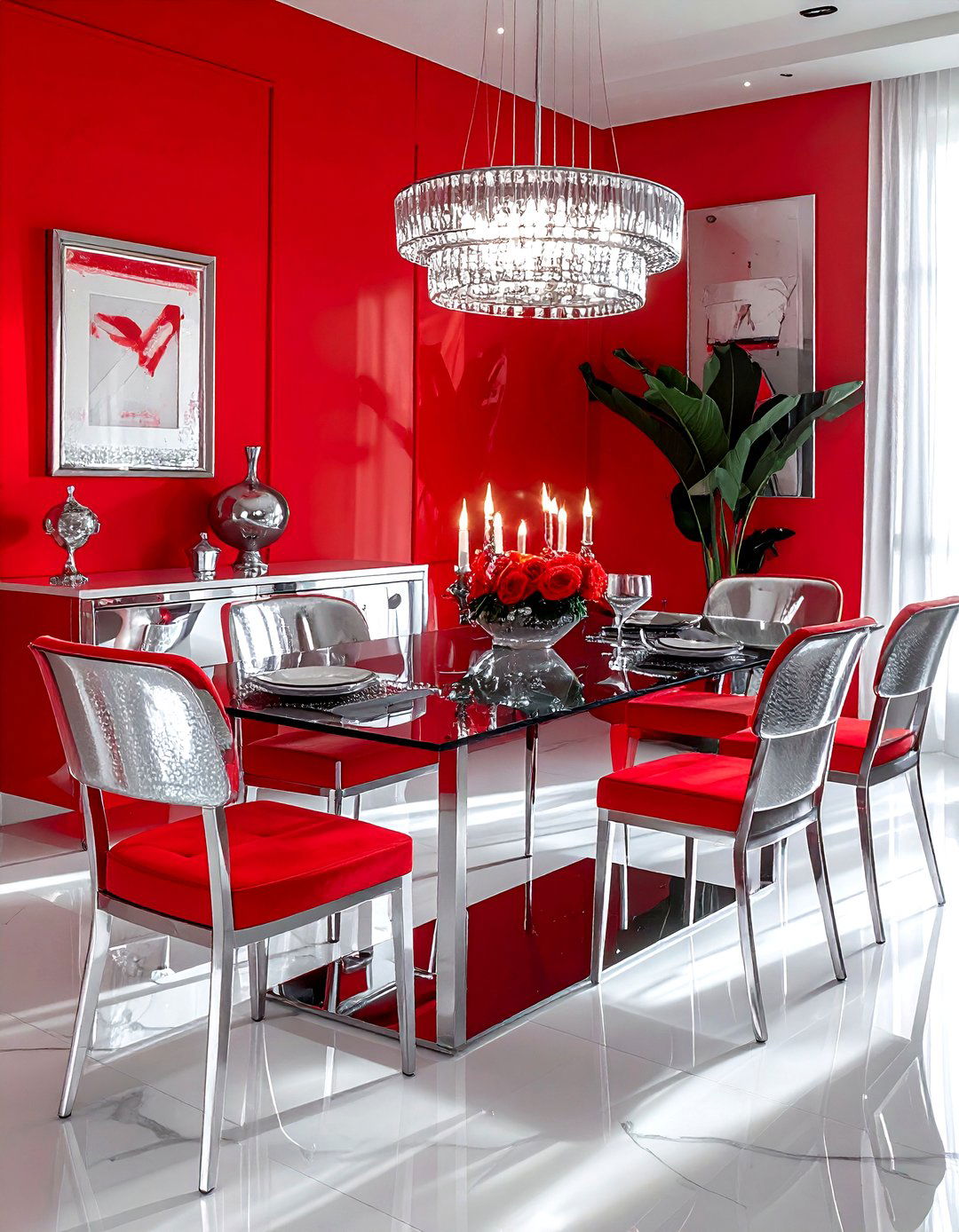 Red and Silver Dining Room - 30 red dining room color schemes