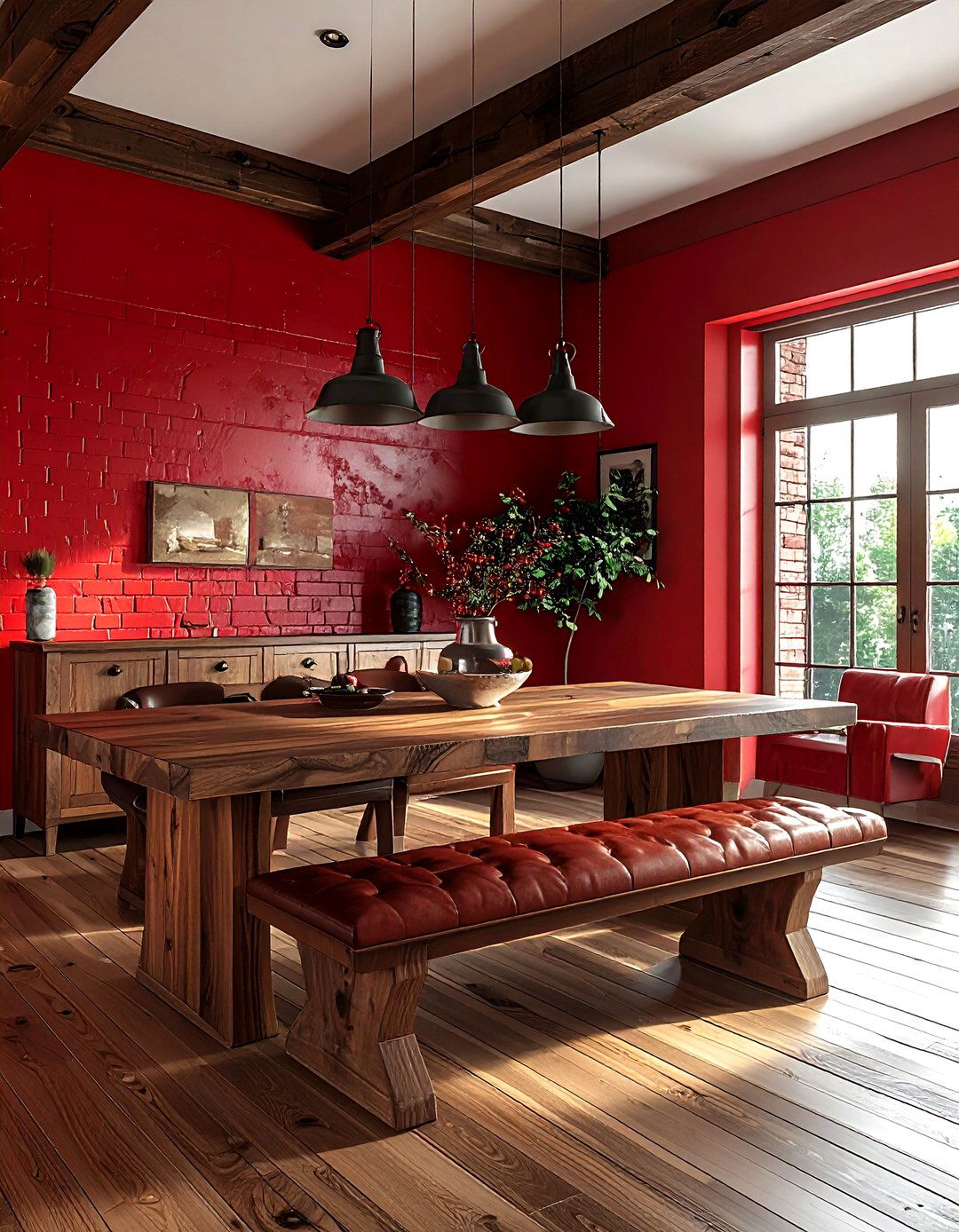 Red and Wood Dining Room - 30 red dining room color schemes