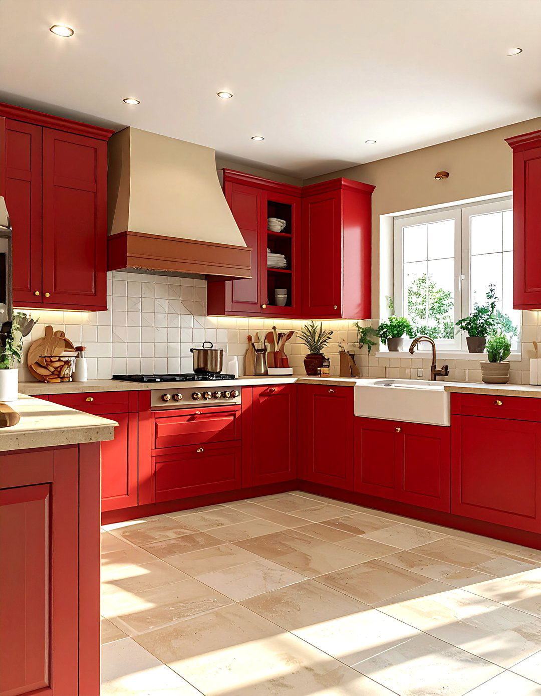Red and beige kitchen - 30 red kitchen color schemes