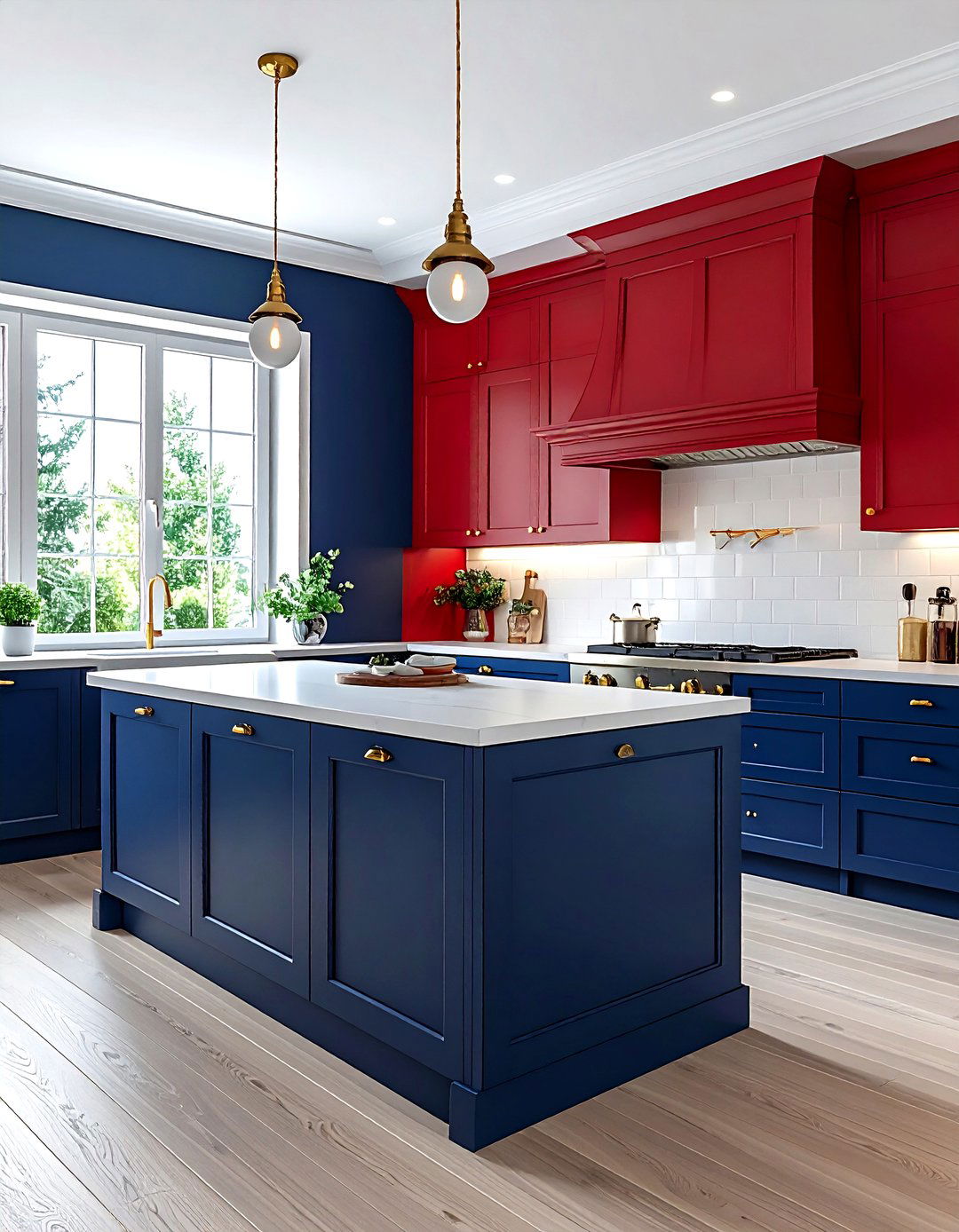 Red and blue kitchen - 30 red kitchen color schemes