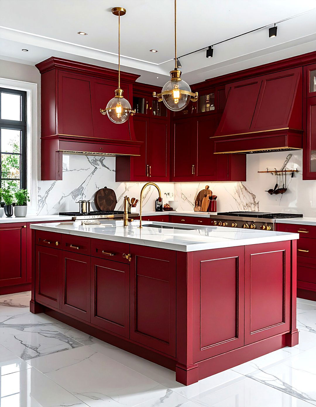 Red and brass kitchen - 30 red kitchen color schemes