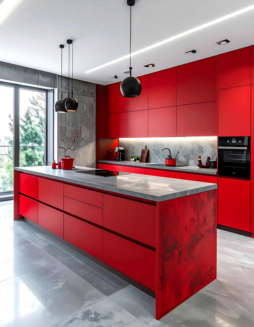 Red and concrete kitchen - 30 red kitchen color schemes