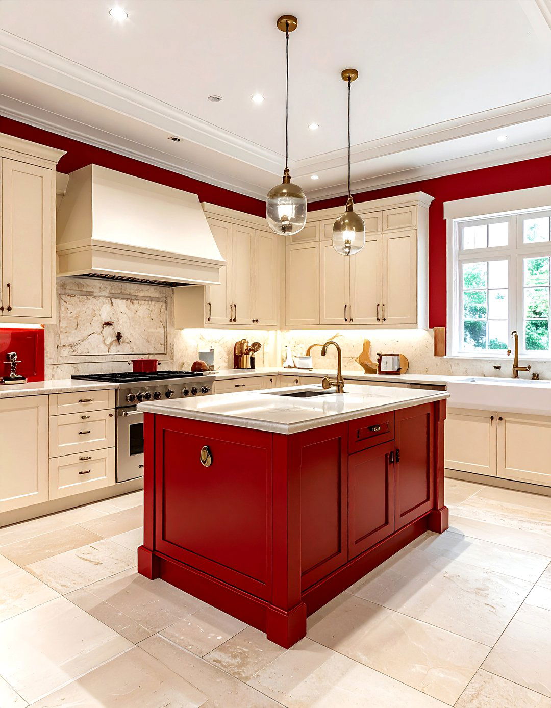 Red and cream kitchen - 30 red kitchen color schemes